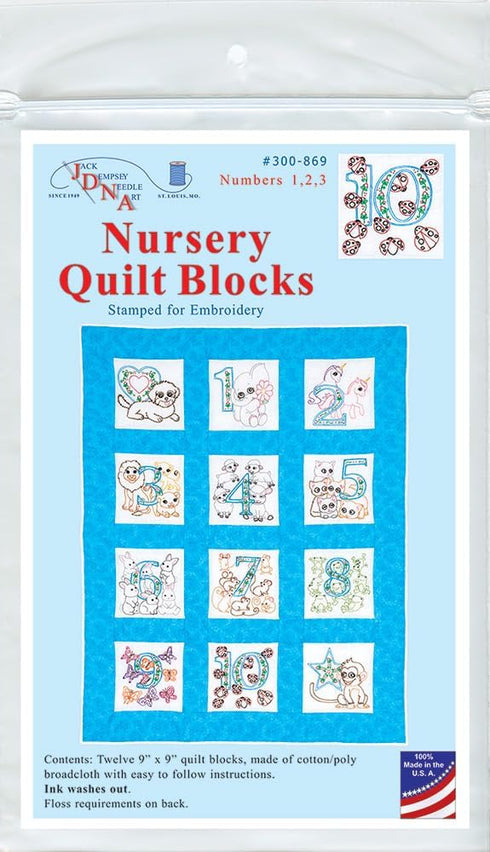 Jack Dempsey Needle Art Numbers 1,2,3 Nursery Quilt Blocks......