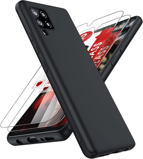 LeYi for Samsung Galaxy A42 5G Phone Case: A42 5G Phone Case with 2 Pack Tempered Glass Screen Protector for Women Men, Liquid Silicone Slim Silky...