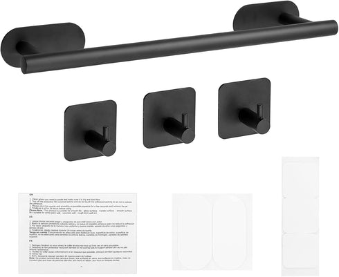 JiGiU 16-Inch Towel Bar, Self Adhesive Towel Holder with 3 Packs Towel Hooks, Bath Towel Bar Rack SUS304 Stainless Steel Wall Mount Bathroom Hardw...