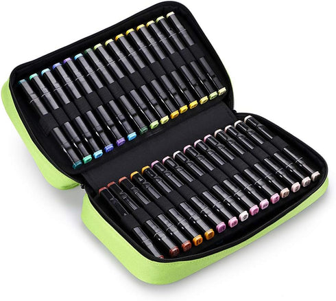 BTSKY Art Marker Carrying Case Lipstick Organizer-60 Slots Canvas Zippered Markers Storage for Touch Spectrum Noir Paint Sharpie Markers, Empty Wa...