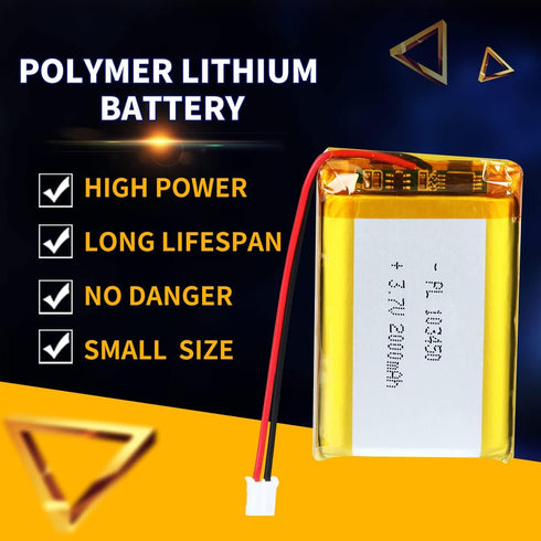 3.7V 103450 2000mAh Lipo Battery Rechargeable Lithium Polymer ion Battery with JST Connector, Can Replace 103454 963450 Lipo Battery...