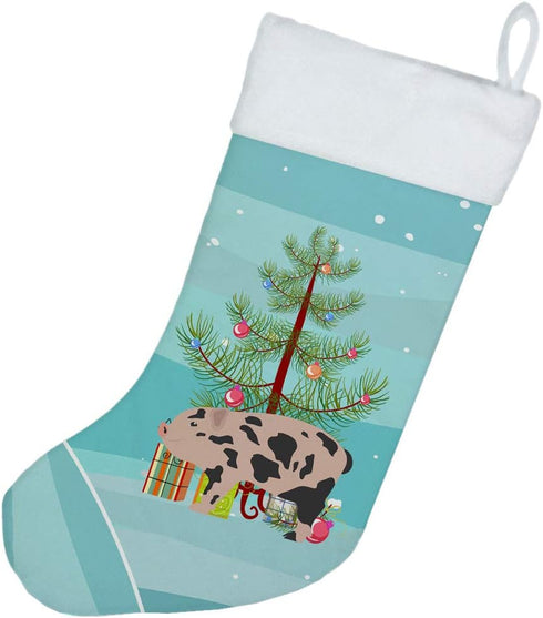 Caroline's Treasures BB9302CS Mini Miniature Pig Christmas Christmas Stocking, Teal Fireplace Hanging Stockings Christmas Season Party Decor Famil...