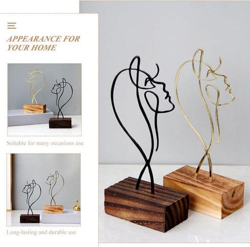 Veemoon Wrought Iron Line Characters Abstract Minimalist Female Statue Minimalist Facial Line Sculpture Home Table Ornament Tabletop Shelves Deskt...
