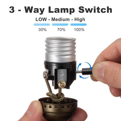 3 Way Lamp Socket Replacement, E26 Threaded Base, Turn Knob for Low-Medium-High Light Settings, Lamp Parts for Table and Floor Lamps Repair, Light...