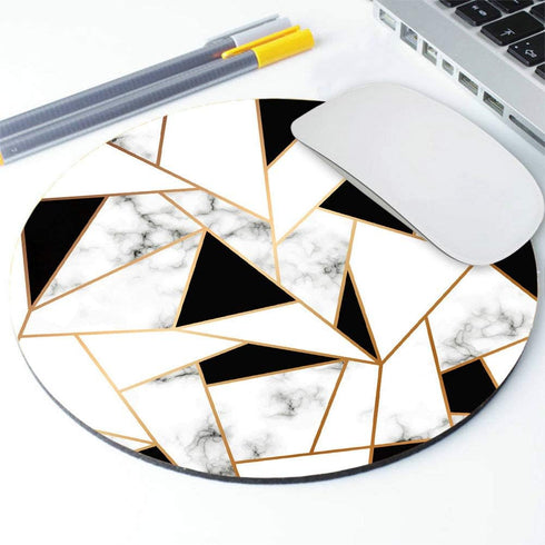 Marble Texture Design with Golden Geometric Lines Mouse pad, Black and White Marbling Surface Round Non-Slip Rubber Mousepad Gaming Mouse Pad...
