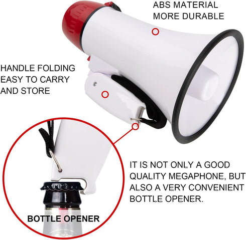 MyMealivos Portable Megaphone Bullhorn 20 Watt Power Megaphone Speaker Voice and Siren/Alarm Modes with Volume Control and Strap (White&Red)...