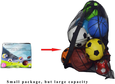 Heavy Duty Mesh Ball Bag, Drawstring Sport Equipment Storage Bag for Basketball, Soccer, Sports Beach and Swimming Gears with Adjustable Shoulder ...