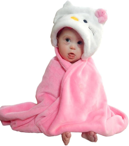 Hooded Toddler Blanket | Plush Soft Animal Baby or Infant Hoodie Blankie 36x27 + Hood (Light Pink)...