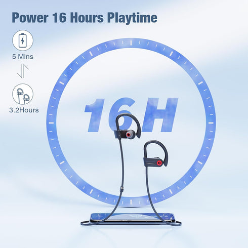 Boean Bluetooth Headphones, Wireless Earbuds with 16 Hours Playtime Bluetooth 5.3 Wireless Headphones HD Deep Bass Stereo Sound Isolation IPX7 Wat...