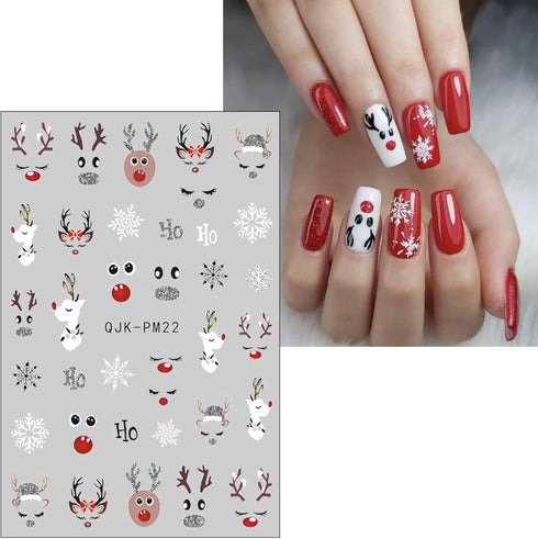 JMEOWIO 4 Sheets Christmas Glitter Nail Art Stickers Decals Self-Adhesive Pegatinas Uñas Snowflake Xmas Winter Holiday White Cute Elk Nail Supplie...