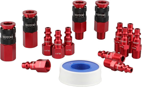 YOTOO Universal Air Coupler and Industrial Plug Kit, 15 Pcs Durable Aluminum Quick Connect Air Hose Fittings, Lightweight for Air Tools, Air Compr...