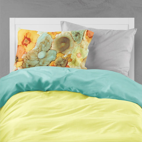 Caroline's Treasures 8969PILLOWCASE Abstract Flowers Teal and Orange Fabric Standard Pillowcase Lightweight Super Soft Easy Care Decorative Artwor...