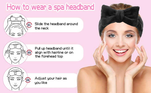 Spa Headband and Matching Wrist Bands for Washing Face, Fuzzy Skincare Bow Headbands, Soft Facial Makeup Head Bands, Shower Hair Sleepover Party S...
