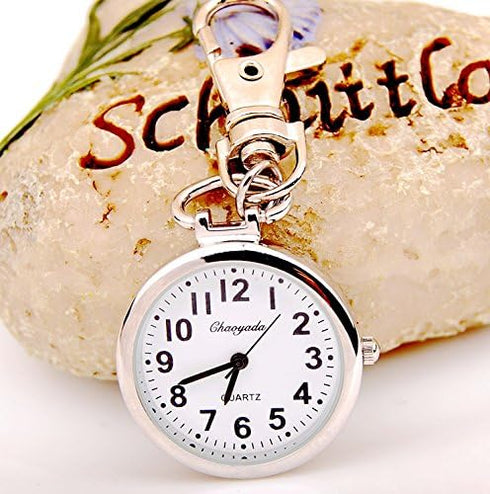 ZIMI 4 PCS Round Analog Women's Men's Nurses Keychain Key Ring Watch Simple Easy to Read time Quartz Unisex Pendant Clock...