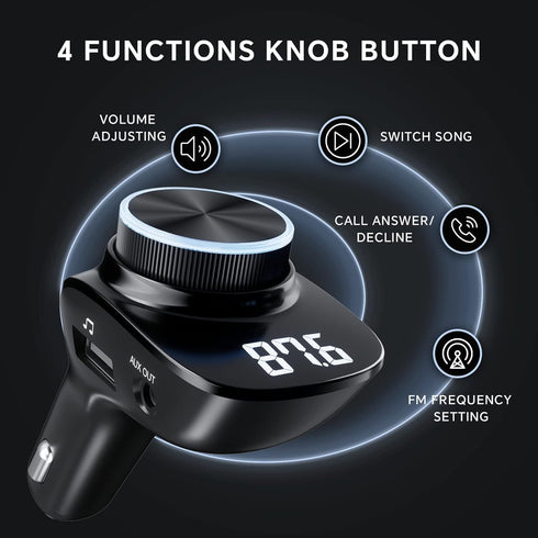 NECESPOW Bluetooth 5.0 FM Transmitter for Car, Dual USB Charger with 3.5MM AUX Cable, Handsfree Call MP3 Music Player...