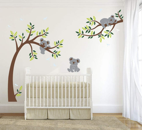 Three Cute Koalas Tree Branches Wall Decal Wall Sticke Family Tree Wall Decal Vinyl Wall Sticker Baby Nursery Decor Kids Room Decoration (Brown)...