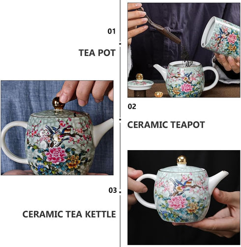 Ciieeo 1pc Ceramic Teapot Floral Tea Kettle Japanese Tea Kettle Enamel Teapot Infuser Floral Teapot Ceramic Pour Teapot Loose Leaf Tea Steeper Pot...