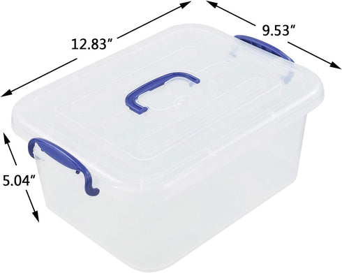 2 Packs Plastic Stackable Storage Boxes with Transparent Lid and Deep Blue Handle, Hold 8 Quart...