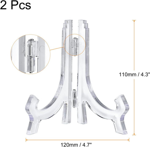 uxcell 2pcs 4.3" Easel Plate Holder, Plastic Folding Display Stand Clear for Decorative Picture Frame...