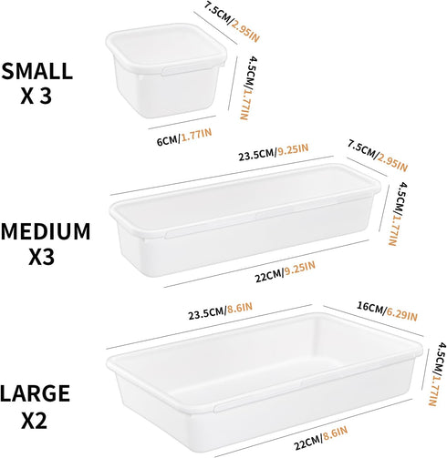 8 Pack Interlocking Desk Drawer Organizer Set, Vanity Storage Bins, Various Size Divider Trays for for Makeup, Jewelry, Utensils, Accessories or G...