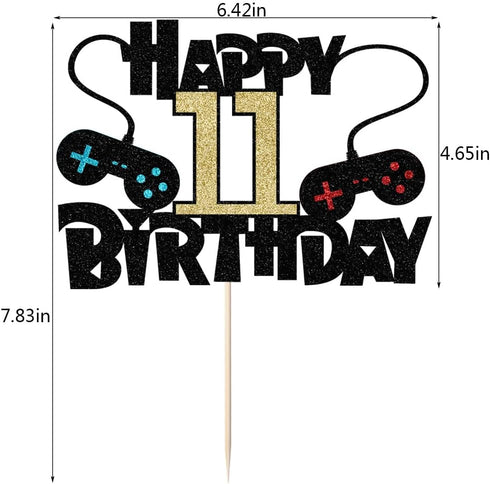 Video Game Happy 11th Birthday Cake Topper,11 Year Old Boy and Kids Video Game Themed Birthday Decoration?Game Controllers Cake Decorations?Game O...