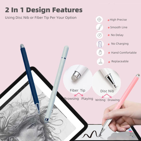 Stylus Pens for Touch Screens, 2 in 1 Magnetic High Sensitivity Capacitive Pen with Built-in Spare Precise Disc Nib, Compatible with iPhone/iPad/A...