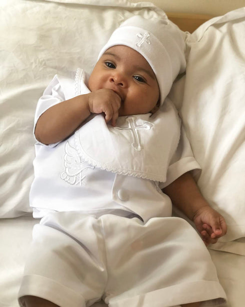 ESTAMICO Infant Baby Boy's Girl's Christening Baptism Outfits Embroidered Cross Bib...