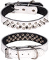 Adjustable Genuine Leather Spiked Studded Dog Collars for Small Medium Large Pets Like Pit Bull Bulldog Pugs Husky (L, White)...