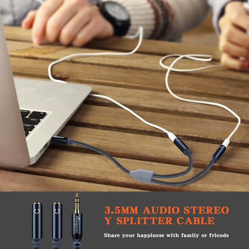 KOOPAO 3.5mm Dual Headphone Jack Adapter, 3.5mm Male to 2 Female Headphone Splitter Y Splitter AUX Audio Cable for Phone, PC, Tablets, MP3, PS4, S...