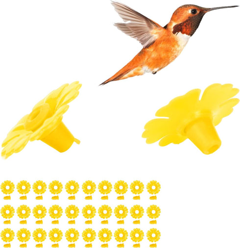 CHICIRIS 30 Set Hummingbird Feeder Flowers Hanging Bird Feeding Ports Replacement Parts for Bee Guards Feeding Hummingbird Outdoors Supplies(Yello...