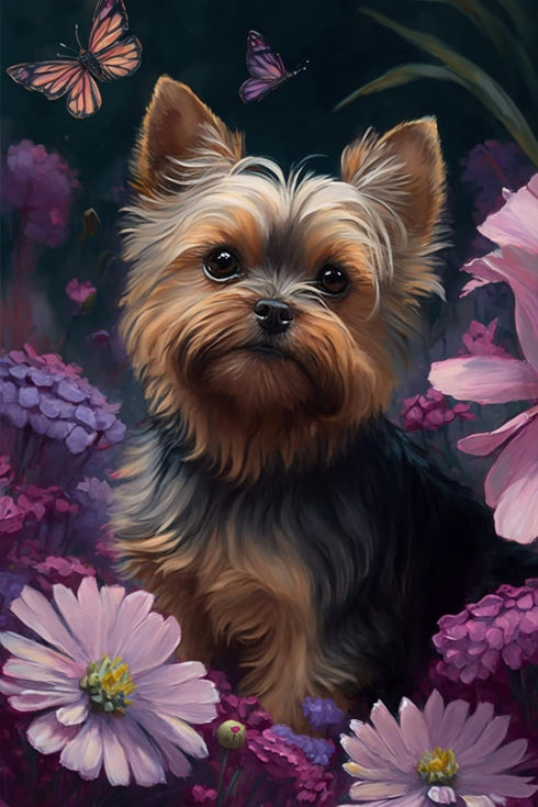 Yorkshire Terriers Diamond Painting Kits Purple Gerbera DIY All Crystal Craft Diamond Painting Kit for Beginners & Relaxation, for Home Decor Pet ...