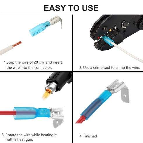 50 PCS Heat Shrink Piggyback Spade Connectors, Insulated Quick Disconnect Crimp Terminal, Electrical Butt Terminals for Marine, Electronics, Autom...