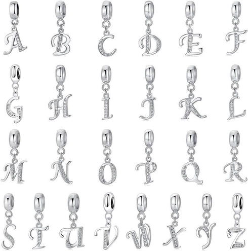 925 Sterling Silver Letter Charm Initial A-Z Charm Alphabet Crystal Anniversary Word Birthday DIY Family Charm for Pandora Charm Bracelet...