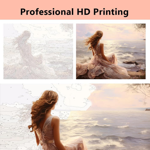 Paint by Number for Adults, A Woman Upon The Vast Seascape Paint by Numbers Ocean Oil Painting for Adults Kids Paint by Number DIY Paint Number Ki...