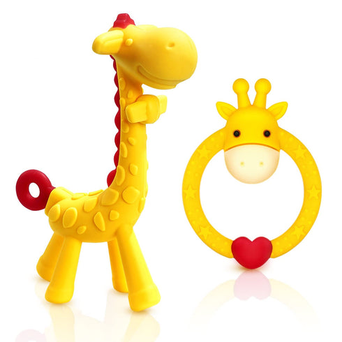 SHARE&CARE BPA Free Silicone Giraffe Baby Teether Toy with Storage Case, for 3 Months Above Infant Sore Gums Pain Relief and Baby Shower, Baby Tee...