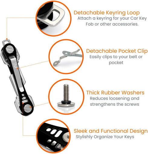EM Premium Products Compact Key Holder - Pocket Key Organizer - 14 Keys Key Bar...