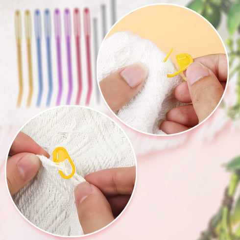 Large-Eye Blunt Needles Kit, Including 8PCS Curved Tapestry Needles 3PCS Yarn Needles 15PCS Stitch Markers, Macrame Needles Darning Needles for Kn...