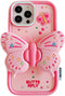 for iPhone 15 Pro Case Cute iPhone 14 Pro Case iPhone 13 Pro Case with Kickstand Stand Holder 3D Butterfly Silicone Girls Women Phone Cases Lens S...