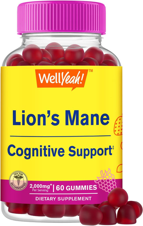 Lions Mane Gummies for Adults (2,000mg) | Lions Mane Supplement Memory and Focuse Support | Gluten Free, Non GMO | Berry Flavor | Lion's Mane Gumm...