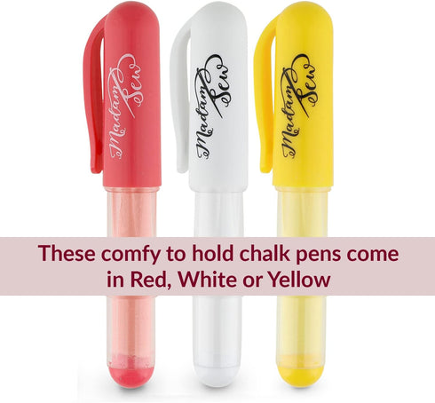 Madam Sew Chalk Fabric Marker for Sewing, Quilting & Crafting | Yellow | Tailors Liner Pen Creates Consistent Erasable Lines with Dosing Wheel Tec...