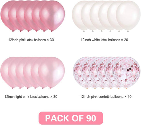 Pink and White Balloons, Pink Confetti Balloons White Balloons Total 90 pcs Latex Party Balloons for Hen Party Wedding Baby Shower Birthday Party ...