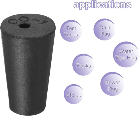 MECCANIXITY Rubber Tapered Plug 10mm to 15mm Solid Test Tubes Bungs Stopper with Hole Black for Lab Home 8 Pieces...