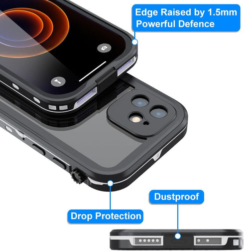 Waterproof Case for iPhone 12 Mini, IP68 Full Coverage Protective Waterproof/Shockproof/Dustproof Phone Case with Built-in Screen Protector for Ap...