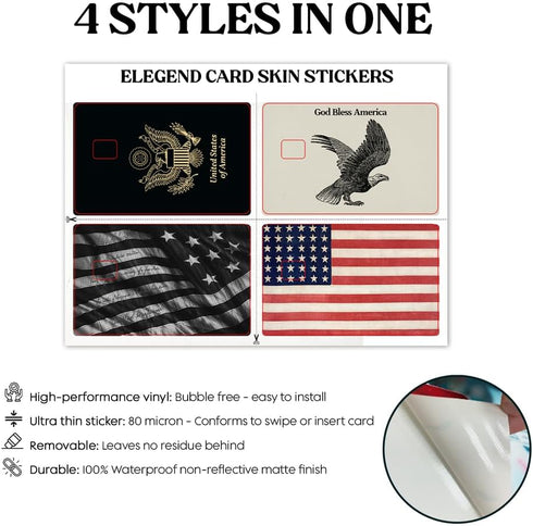 Credit Card Sticker - 4pcs Debit Card Skins America for Transportation, Key, Debit, Credit, Slim, Waterproof, Anti-Wrinkling Removable Bank credit...