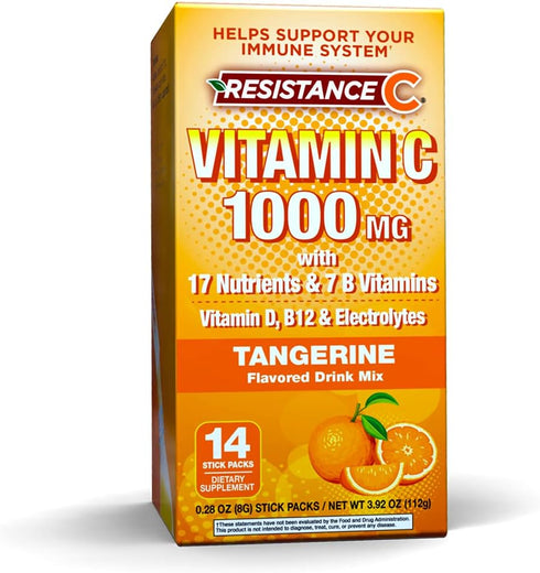 Vitamin C Stick Packs, 16 Nutrients & 7 B-Vitamins, Help Support Immune System, Powerful Antioxidants, Contains Electrolytes, Tangerine Flavor, 14...