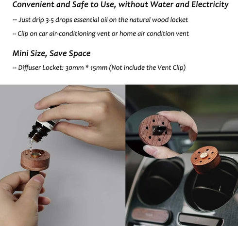 Yeejok Essential Oil Diffuser for Car with Vent Clip, Wooden Stainless Steel Lava Stone Aromatherapy Diffuser Locket Mini Air Freshener for Travel...