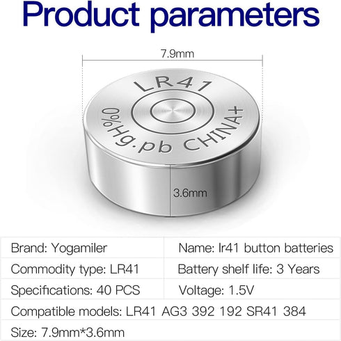 40-Pack LR41 AG3 392 192 SR41 384 736 L736F Battery 1.5V Button Cell Batteries...