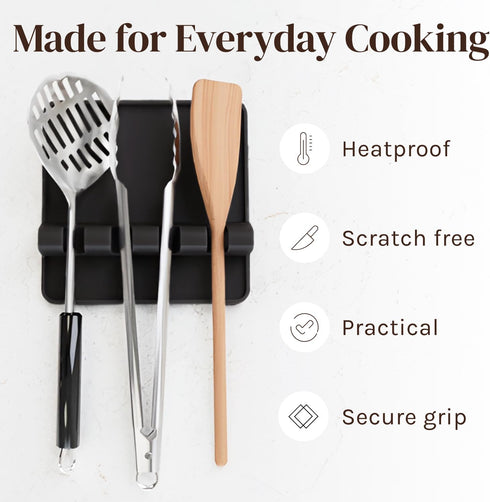 Black Silicone Spoon Rest for Stove Top with Drip Pad (Two Pack) - Heat-Resistant, BPA-Free Utensil Rest & Spoon Holder for Kitchen Counter - Gril...