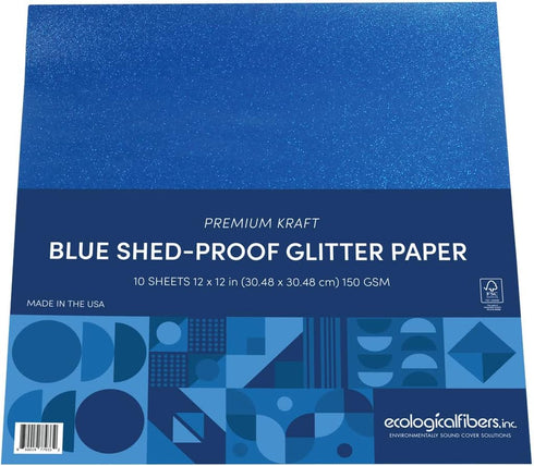Ecological Fibers Premium Kraft Shed-Proof Glitter Paper, 12" x 12", Blue, Pack of 10...
