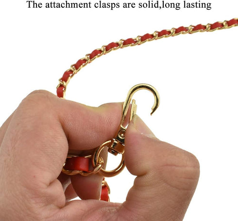 HAHIYO Mini Purse Chain Strap Slim Wide 8mm for LV Length 31.5 inches Extra Thick 4.5mm Red Leather Gold Hardware for Shoulder Cross Body Sling Ha...